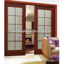 Vidrio madera interior doble puerta corredera con vidrio para ventanas, puertas corredizas de cocina sala